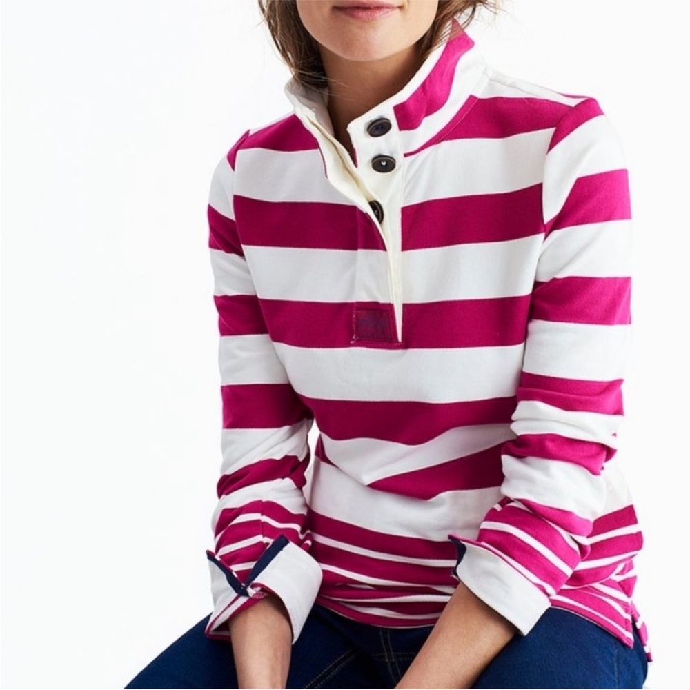 Joules Saunton Stripe Button Neckline Rugby Polo Sweatshirt Pink Size 6